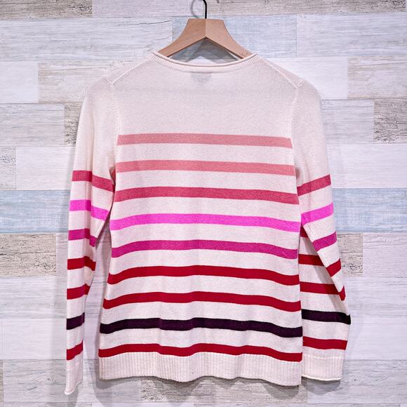 Talbots Pure 100% Cashmere Sweater Cream Stripe Crewneck Womens Small Petite SP - Picture 3 of 7